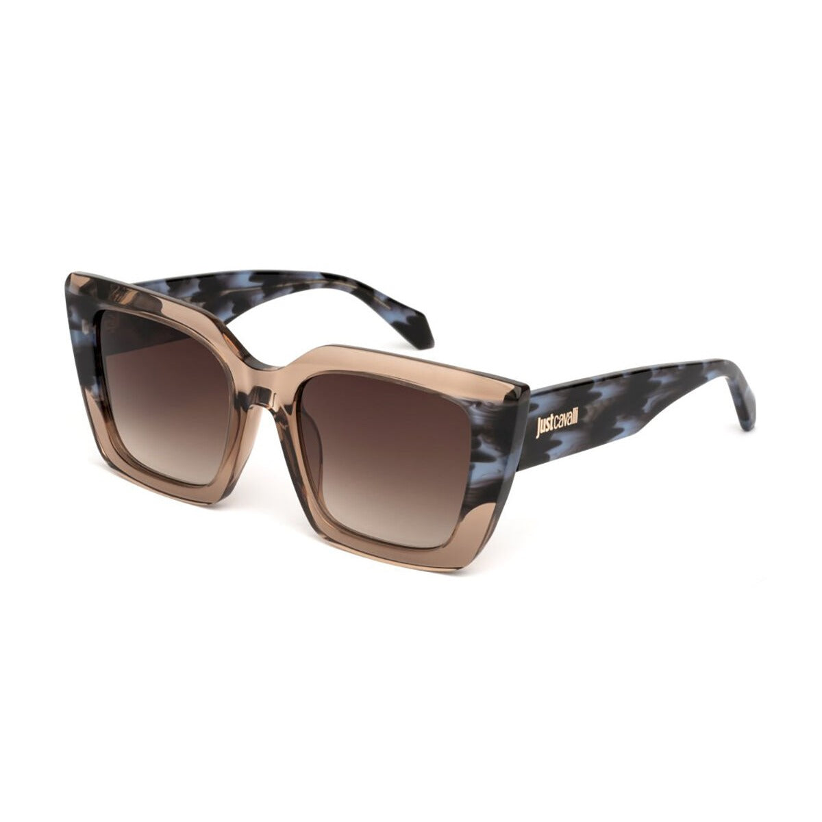 Just Cavalli SJC099V 06ME Shiny Brown Transparent/Blue Tortoise sunglasses angle view