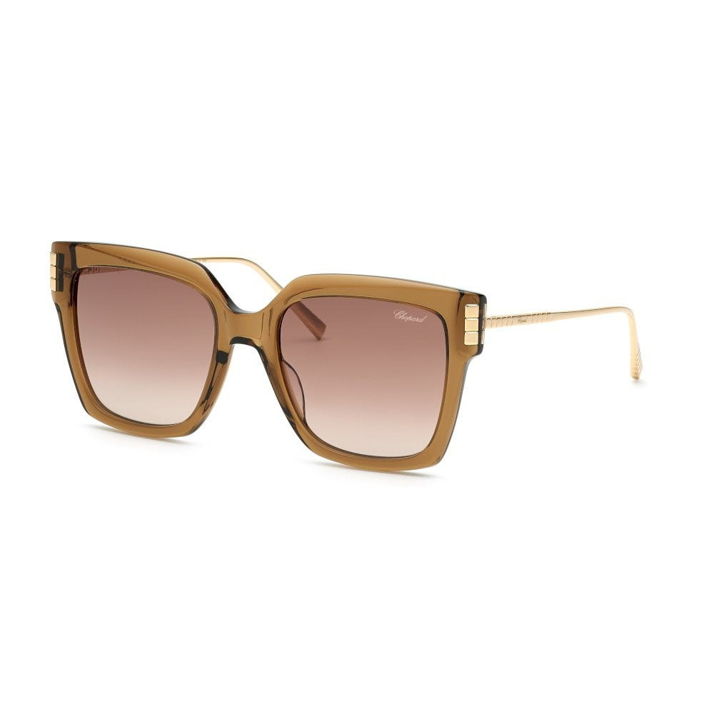 Chopard SCH353M 0805 Shiny Transparent Light Brown sunglasses angle view